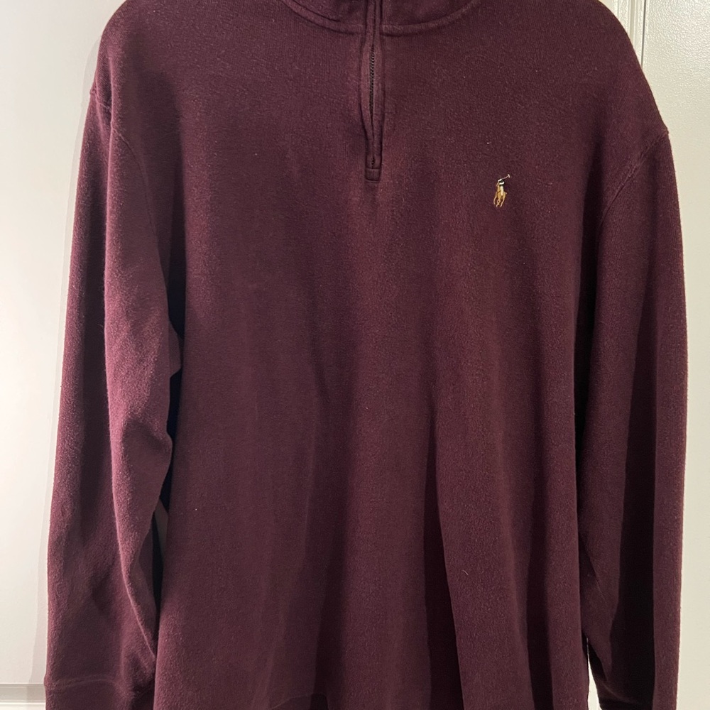 Polo by Ralph Lauren Men's Burgundy 1/4 Zip Pullover 100% Cotton Sweater